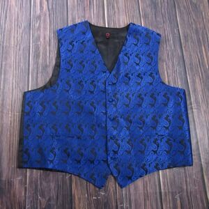 Suit Vest Brand‎ Q Mens 3XL Blue Paisley Tuxedo Belted Formal Waistcoat Wedding